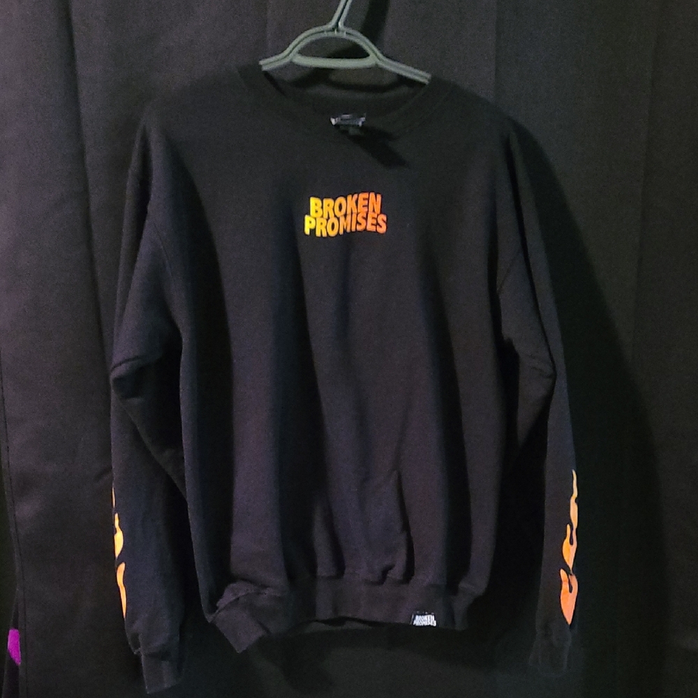 Black Broken Promises Sweatshirt with Orange and Yellow Accents